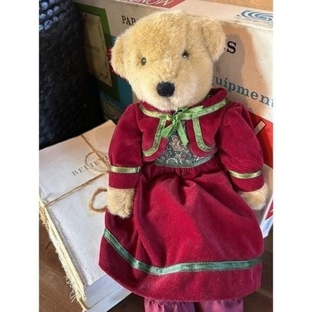 Vintage Applause Holiday Teddy Bear, 14" Red Velvet Outfit, 1986 Applegates